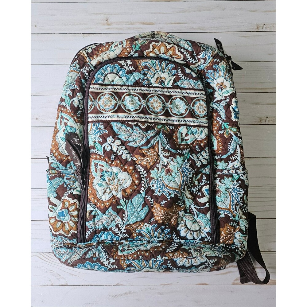Vera Bradley Retired Floral Paisley Backpack Brown Blue Teal Quilted Travel